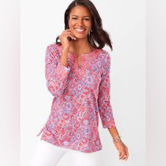 Talbots Tops - Talbots- Pima blend tunic- pink medallion print size small petite